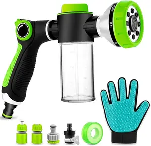 Upgraded Dog Wash Hose Attachment  8 in 1 Sprayer Mode Garden Hose Nozzle with Pet Grooming Glove & 100cc Soap Dispenser  High Pressure Washer for Bathing Dogs, Horses, Car Wash, Lawn & Garden Watering