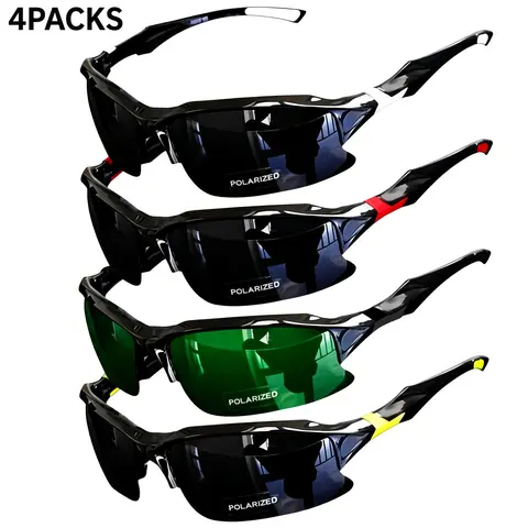 Men's Lightweight Sports Sunglasses 4-Pack Spares - Anti-Wind & Sand, Polarized, Anti-Glare UV Protection Eyewear, 4 Pairs on Hand for Driving, Cycling, Sports Eyeglasses