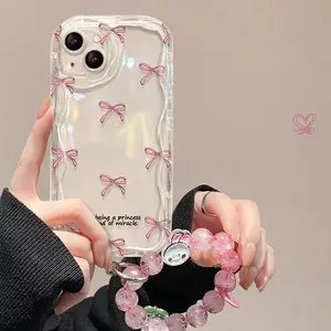 Graffiti Bow Chain Case For Infinix Smart 10 Plus 9 7 8 Tecno Spark 40 40C 20 20C 30C Go 2024 2023 2025 1 1S 2 2S Hot 60 Pro Plus 50i 60i Graffiti Bow Chain Pink Soft Protective Phone Cover