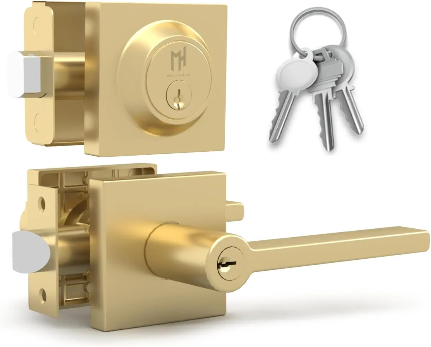 Mega Handles Prime Collection I Lever Door Lock Handle Set for Entry, Hallway, Closet, Bathroom & French Doors I