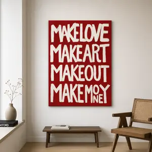 Make Love, Make Art | Bold Red Motivational Wall Poster | Modern Home Decor