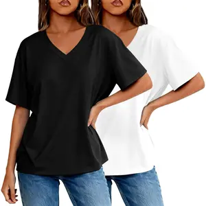 2 Pack Womens Summer Tops V Neck Short Sleeve T Shirts 2026 Basic Casual Tees Trending Clothes
