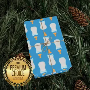 Baby Bottle Wrapping Paper for Newborns and Baby Showers, Blue Boy Birthday Gift Wrap
