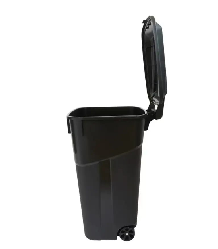 Hyper Tough 32 Gallon Wheeled Heavy Duty Plastic Garbage Can, Attached Lid, Black