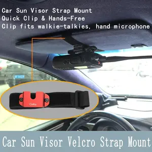 Car Sun Visor Radio Strap Mount, Walkie Talkie Bracket, Quick Release Mic Bracket with Adjustable Velcro Strap, Two-Way Radio & Handheld Microphone Holder, Universal Outdoor Vehicle Mount Accessory
