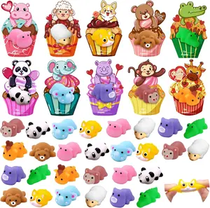 30 Pack Valentines Mochi Squishies Toys with Valentine Cards for Kids Mini Animal Squishy Stress Relief Toy Valentine's Day Toys for Valentines Party Favors School Classroom Exchange