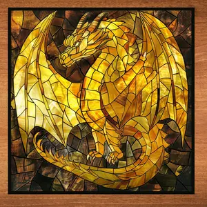 Yellow Dragon Stained Glass Look Art on Glossy Ceramic Decorative Tile Gift Artful Mosaic Wall Decor