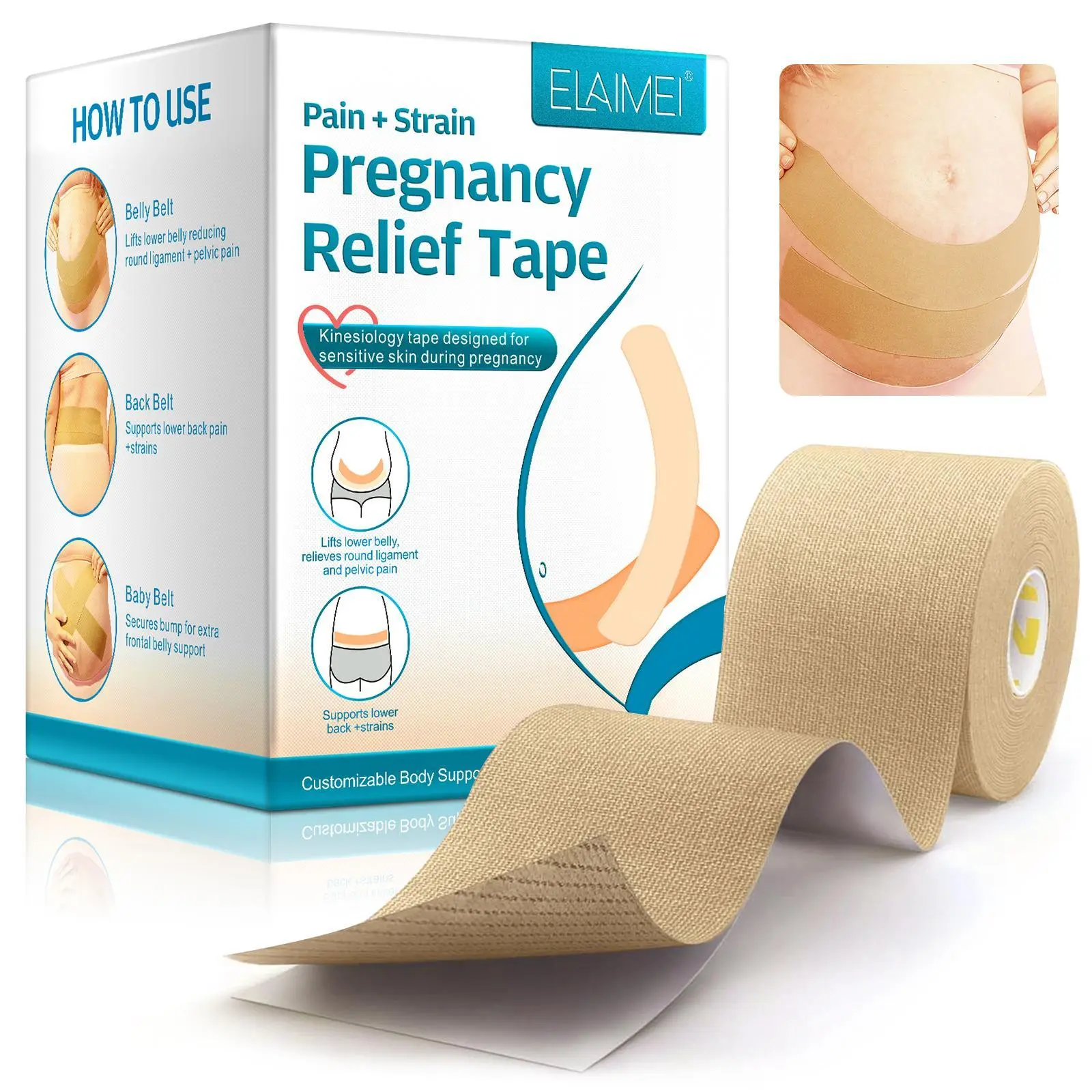 Pregnancy Pain Relief Tape, 1 Count Waterproof Elastic Tape, Abdominal Support Belt, Maternity Support Belt, Elastic Tape for Pregnant Women, Healthcare