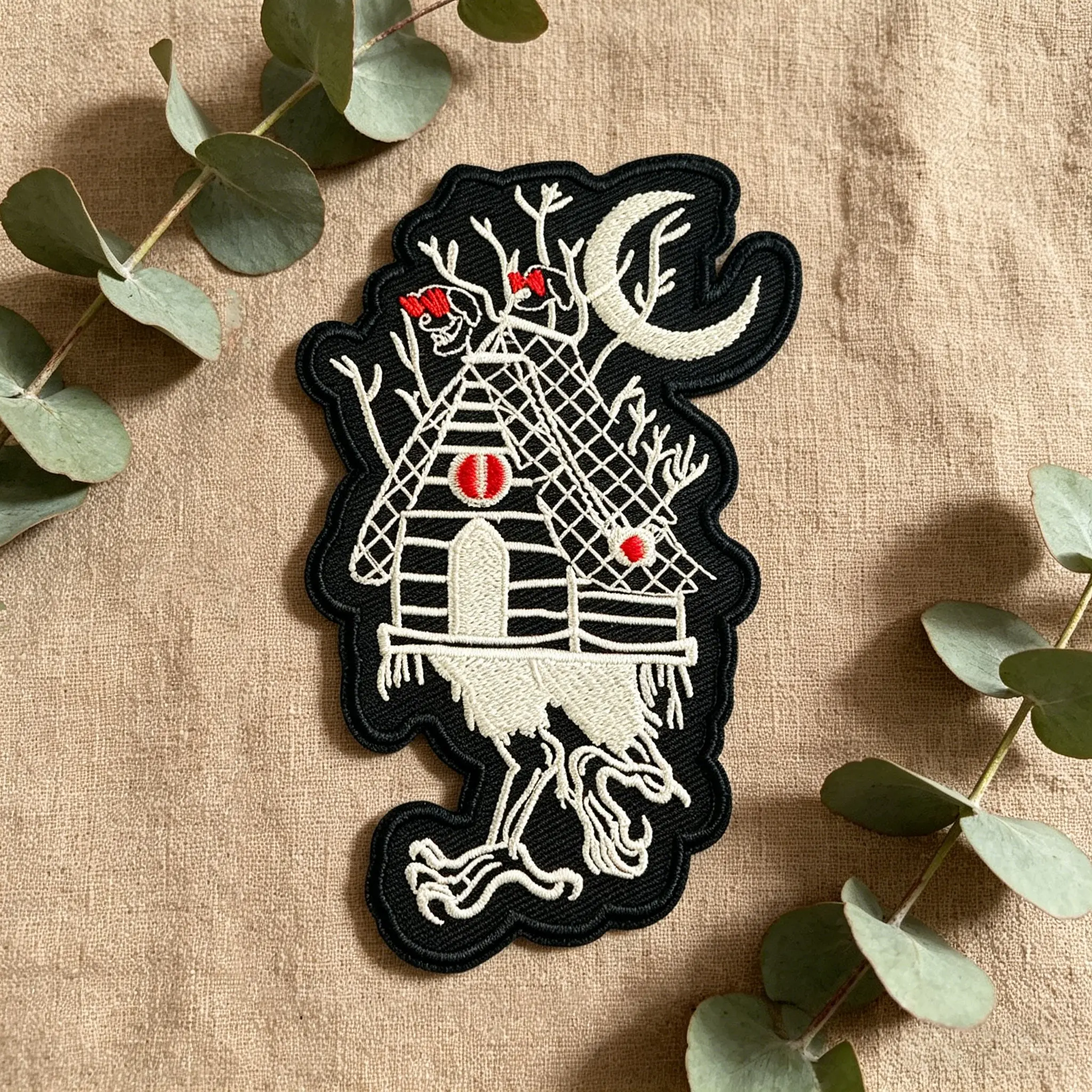 Baba Yaga Folklore Unique Embroidery Patch, Adhesive Iron-On, Embroidered Patches, Suitable for Clothes, Jackets, Hats, Accessories, DIY Craft Supplies