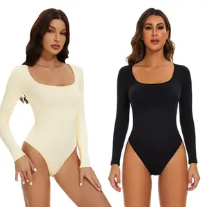 GQF Long Sleeve Bodysuits for Women Square Neck Bodysuit 675 [comfort shaping sculpting confidence-boosting belly-control bodysuit and shapewear]