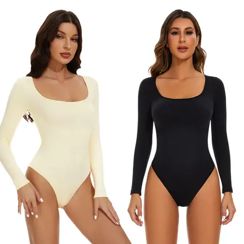 GQF Long Sleeve Bodysuits for Women Square Neck Bodysuit 675 [comfort shaping sculpting confidence-boosting belly-control bodysuit and shapewear]