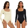 GQF Long Sleeve Bodysuits for Women Square Neck Bodysuit 675 [comfort shaping sculpting confidence-boosting belly-control bodysuit and shapewear]