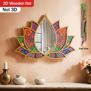 1pc Designer Lotus-Shaped Wall Mirror- Tropical Floral Decorative Hanging Mirror with Vibrant Multicolor Recycled Wood Frame& Glossy Plastic Surface, Easy Mounting Hardware Included for Bathroom, Bedroom, Living Room- Creative Housewarming Gift Decoration