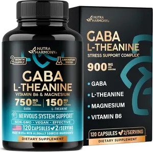 GABA L-Theanine 900 mg - Made in USA - Magnesium | Vitamin B6 - Calm, Sleep, Relaxation & Mood Support - 750 mg Gamma AminoButyric Acid, 150 mg L-Theanine - Non-Habit Forming, Vegan - 120 Capsules