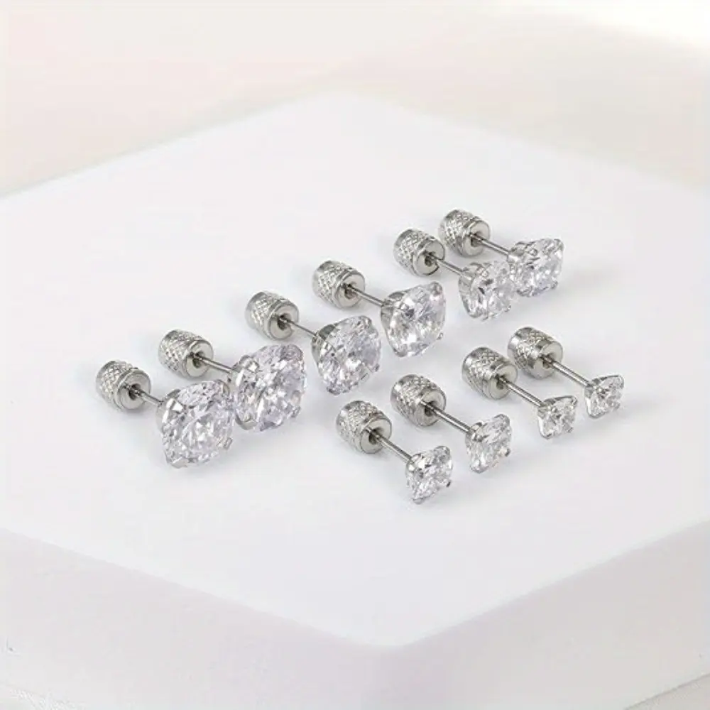 Elegant Glitter Rhinestone Earrings Set, 5 Pairs, Stainless Steel, Hypoallergenic Studs for Sensitive Ears, Daily & Party Wear, All Seasons