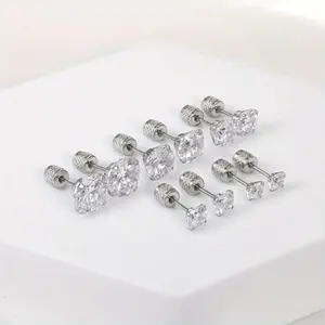 Elegant Glitter Rhinestone Earrings Set, 5 Pairs, Stainless Steel, Hypoallergenic Studs for Sensitive Ears, Daily & Party Wear, All Seasons