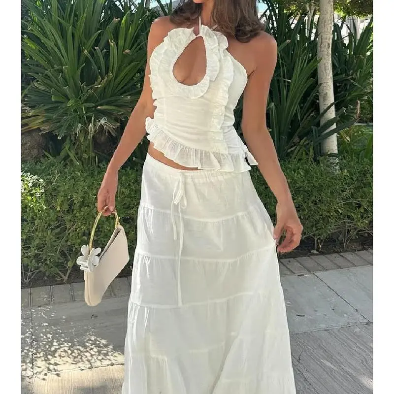 Women Halter neck top + Maxi Length A-Line Fit Elasticated Waistband For  evenings and chic, relaxed outings Dress - TikTok Shop