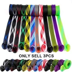 Random Color Fishing Rod Cover, 3 Counts Colorful Fishing Rod Protector, Cover Braided Mesh Rod Protector Pole Gloves Fishing Tools, Outdoor Fishing Accessories for Fishing Enthusiasts, Fishing Gear