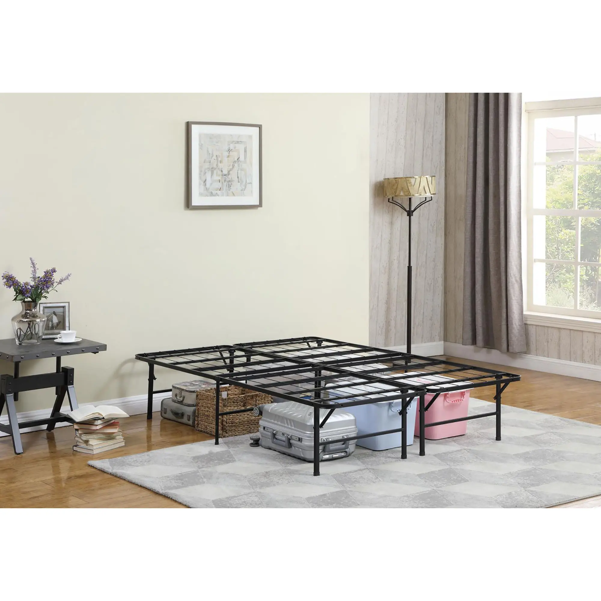 Dreamzon Black Metal Full Platform Storage Bed - 16 in High, 52 in Wide, 750 Lbs Weight Capacity, Folding Design, Full Mattress Support