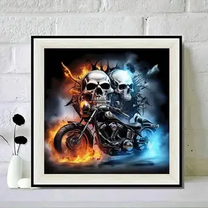 Skull & Motorcycle Pattern DIY Diamond Arts Colorful Painting Kit without Frame, DIY 5D Diamond Arts Colorful Painting Kit, Wall Art Decor for Home, Halloween, Diamond Painting Kits