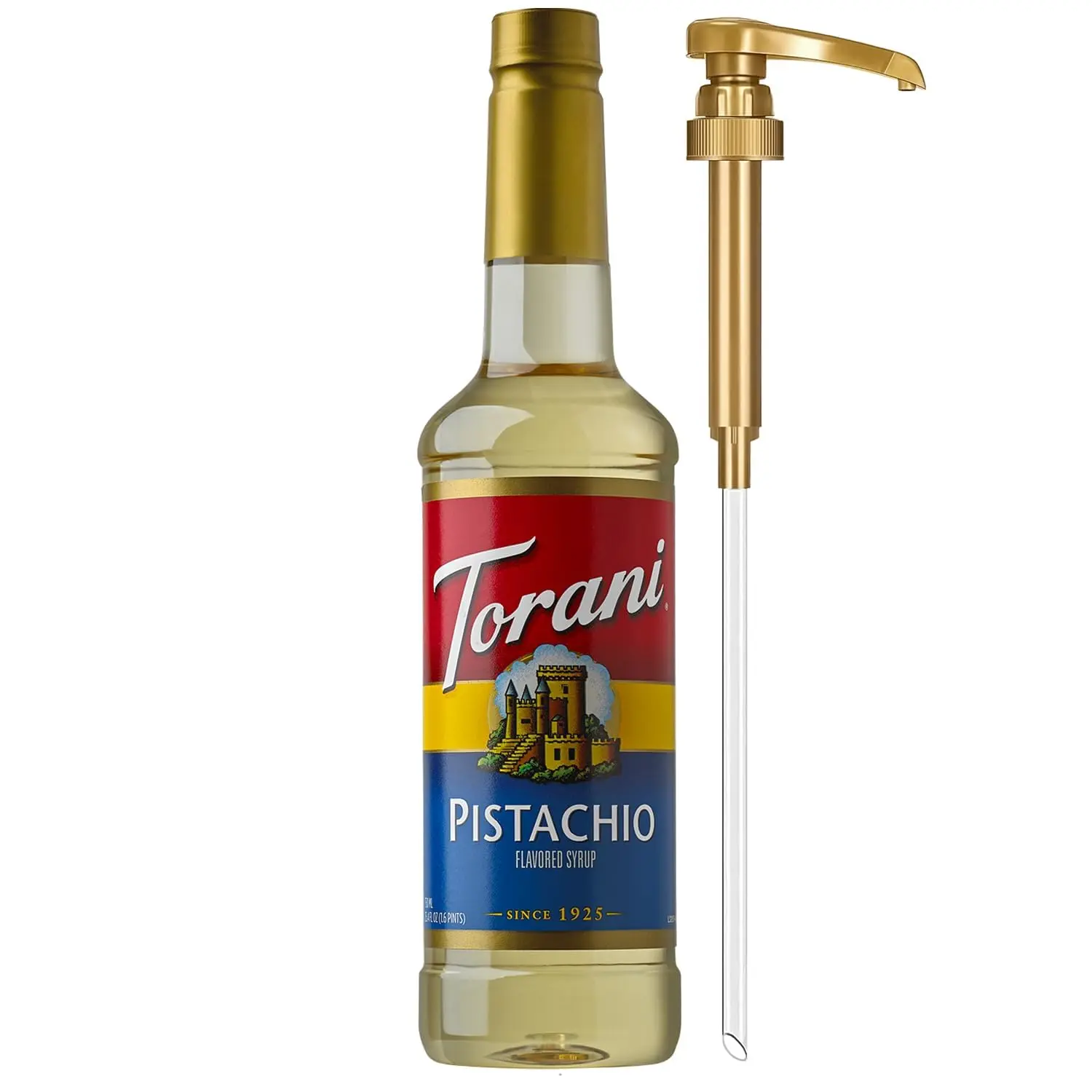 Torani Pistachio Coffee Syrup 25.4 Fl Oz with Pump, Premium Flavored Syrup for Coffee, Lattes, Tea, Sodas, Cocktails & Desserts