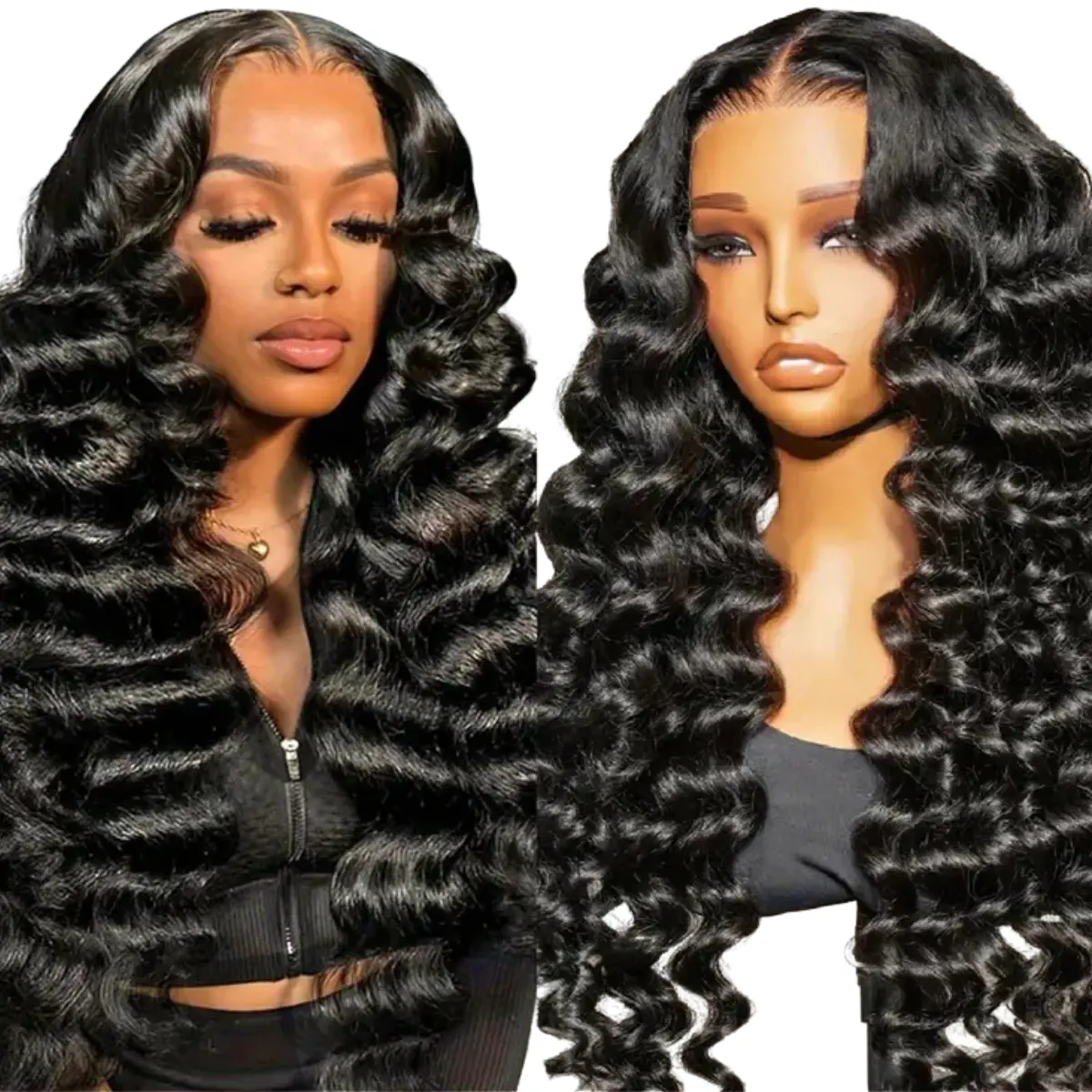 QTHAIR 13x4 Lace Loose Deep Human Hair Front Wigs Natural Black HD Transparent Lace Pre-Plucked for Black Women