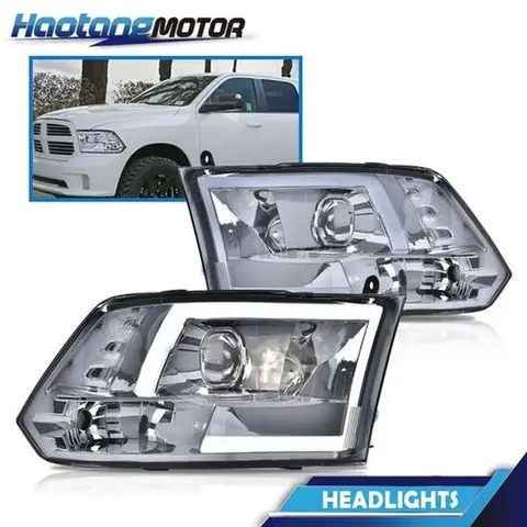CROSSDESIGN White LED Tube Projector Led Headlight Assembly - Direct Fit Aftermarket DRL Component, 1/20 Halogen Use Replacement for 09-12 Dodge Ram 1500/2500/3500 Trucks, Brighter Beams Reveal Road Ahead for Night Drive