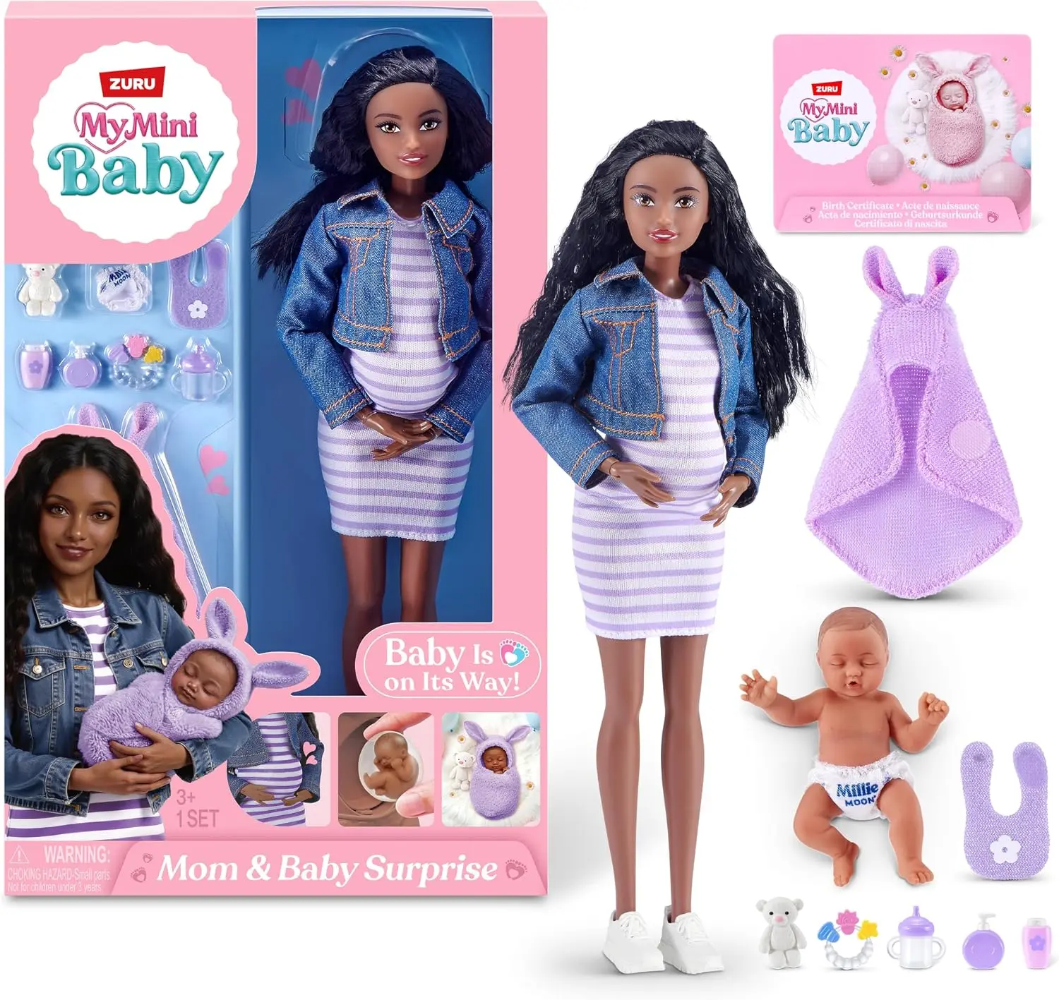MY MINI Mom & Baby Surprise (Nicky) By ZURU | mini pregnancy doll toy with newborn baby accessories, realistic nurturing play, collect all 3, play & display, kids gifts