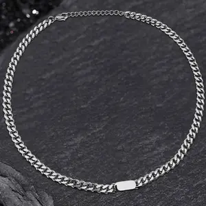 GTHIC Simple Cuban Classic Stainless Steel Necklace Statement Jewelry for Men Women Daily Wear Fashion Accessories