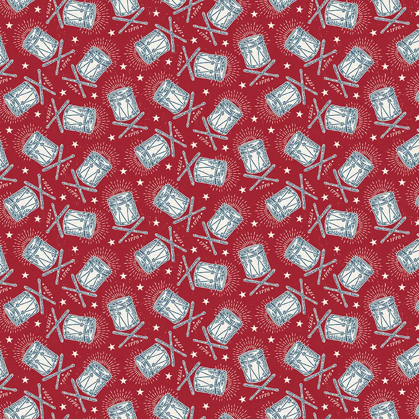 Fabric Riley Blake Cherry Tart Drums Independence by the Quarter Yard C17335-CHERRYTART