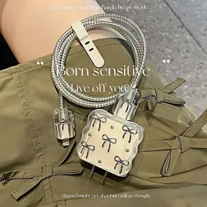 5-Piece Set 20w Charger Protector Case for Apple iPhone 11-16 Pro Max, Data Cable Protection, Anti-Break Glue Butterfly Design Gift