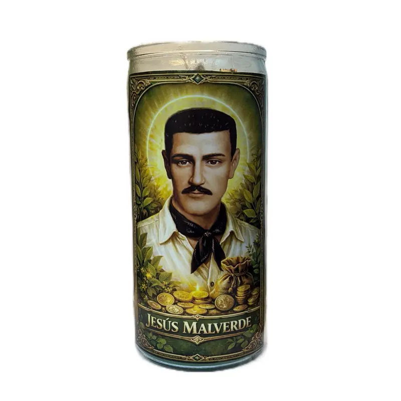 esus Malverde 14-Day Prepared Prayer Candle with Novena, Herbs, Powders & Quartz