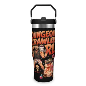 30oz Vacuum Mug, Double Wall Insulated Tumbler, Leak Proof Lid, Foldable Handle, Straw, Dungeon Crawler Carl TikTok Viral LitRPG Meme Aesthetic Crawler