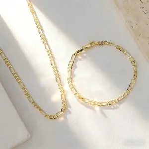 September Laurel  Elegant 2pcs Set 18K Gold Bracelet & Necklace Jewelry Set 4mm Chain for Men Women Lady Christmas Gift Charms Wedding,summeroutfits,vacationoutfits,beachoutfits