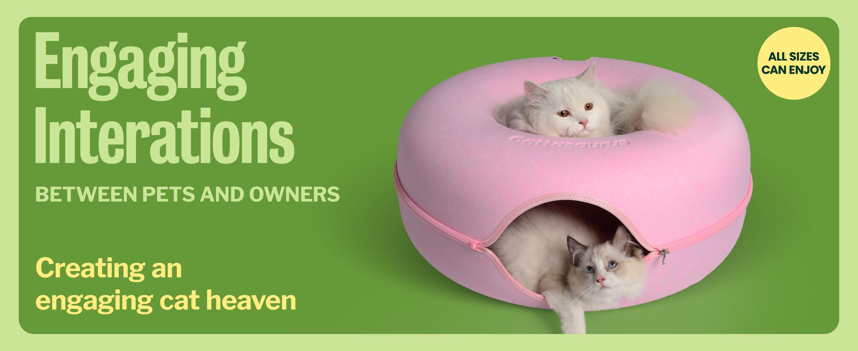 CATTASAURUS Peekaboo Cat Cave for Multiple & Large Cats Up to 30-45 Lbs, Scratch Detachable & Washable Tunnel Bed, Comfy Donut Cat Cave