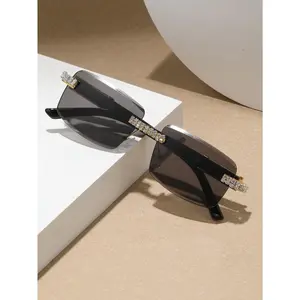 1pc Rhinestone Decoration Rimless Rectangle Frame Fashion Glasses For Women Men Glasses For Driving Beach Travel