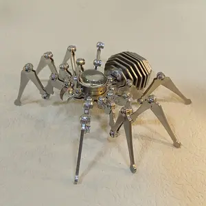 Tech Style Mechanical Insect Spider Craft Figurine, Stainless Steel Hand Assembled Model, Industrial Cyberpunk Decor, Creative Collectible Gift for Men Home
