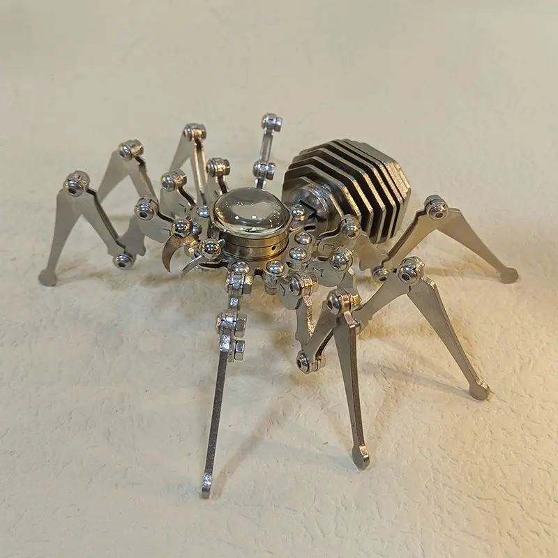 Tech Style Stainless Steel Mechanical Insect Spider Figurine - Hand-Assembled Craft Model, Industrial Cyberpunk Home Decor, Creative Collectible Gift for Men