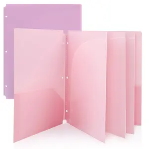 SKYDUE 2-Pocket Plastic Folder with 3 Dividers, 3-Ring Punch Pocket Folder for School Office summervibes☀️