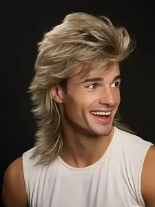 Men's 70s 80s Disco Costume Wig, Striking Natural Fluffy Hair Wigs with Bangs, Gorgeous Fluffy Wigs, Synthetic Hair Wigs for Costume Party, Daily Use