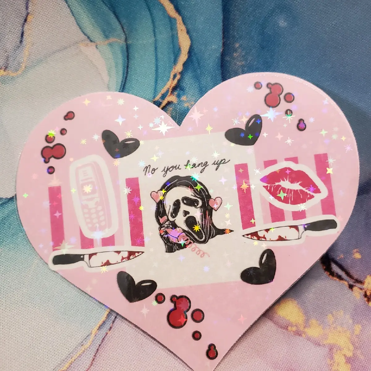 No You Hang Up Ghostface Scream Movie Pink Car Decal Vinyl Waterproof Stickers Valentine's Day Lips Hearts Blood Horror Cute