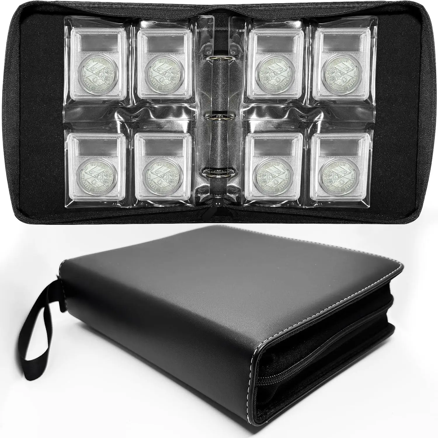 Graded Coin Binder - Album Set Holds 20 Graded Coins, Zipper Closure, Detachable Slab Holder Sleeves