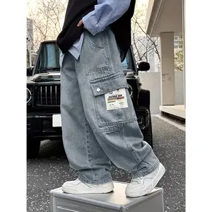 ' Workwear Jeans Pants with Cargo Pockets & Belt Buckle - Heavy-Duty ' Wide-Leg Relaxed Fit, All-Season Machine Washable for, Play & Casual Attire ( to Teen) - Durable Casual Clothes