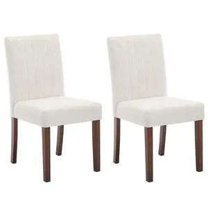 Gaomon Set of 2 Linen Fabric Parsons Dining Chairs - High-Back, Button Tufted, Padded Seats, Wood Legs, Beige Vertical Stripes - Living Room Kitchen Furniture, Parsons Chair