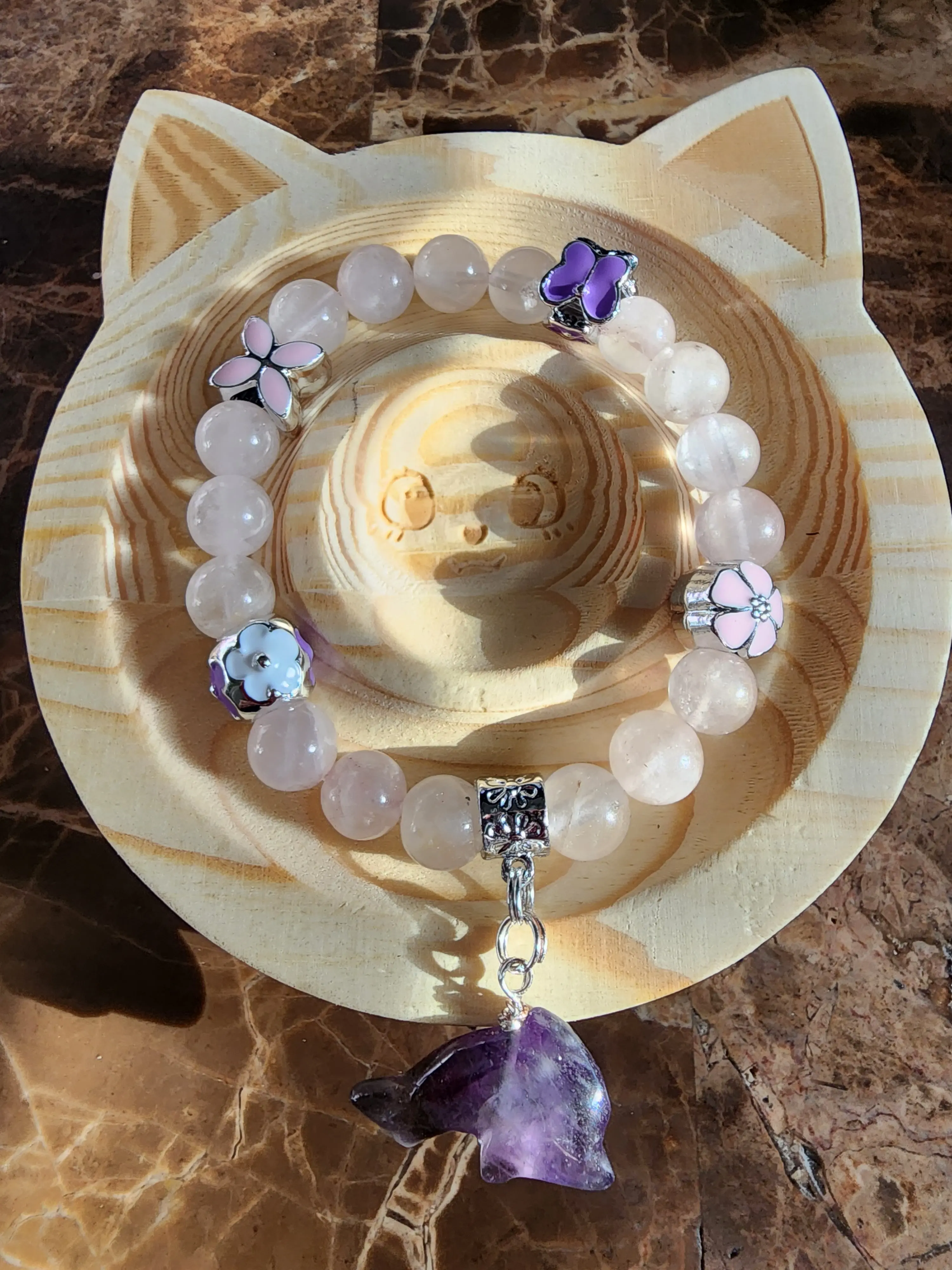 Rose Quartz and Amethyst Dolphin charm bracelet