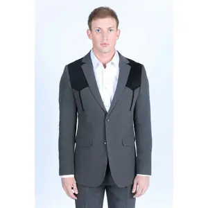 Platini Men's Western Suit Sport Coat with Suede Yokes and Elbow Patches - Charcoal