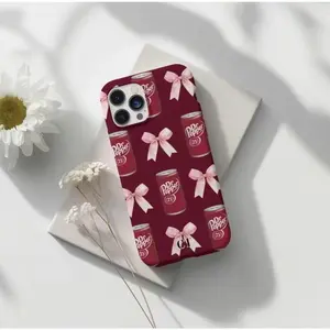 Pink Bow Coquette Dr Pepper Phone Case, Cute Pink Soda Drink Tough Phone Case, Aesthetic Girly Phone Case