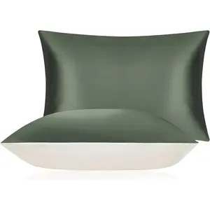 100% Mulberry Silk Real Silk Pillowcase, Used for Hair and Skin, Silk Pillowcase one Side (Green, 1 Pack Standard Size 20"x26")