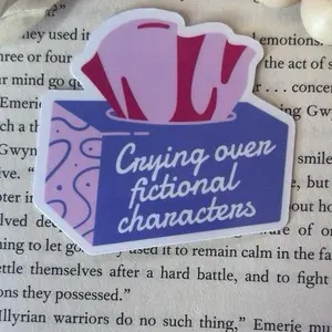 Crying over fictional characters bookish sticker for kindle water bottle laptop Decorative 3" wide glossy clear or glitter book club funny sticker Waterproof Decal