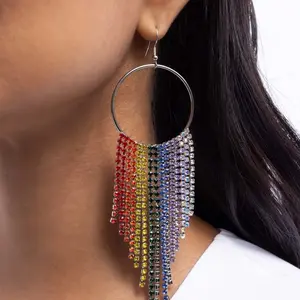 Streamlined Shimmer Multi Life of the Party Paparazzi Rainbow Fringe Hoop Earrings for Festive Looks